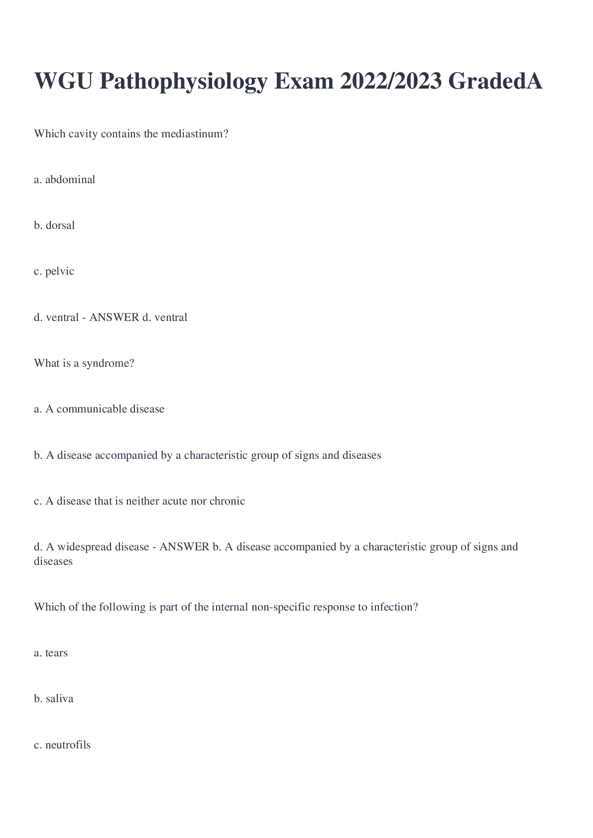 Preview image of WGU Pathophysiology Exam 2022/2023 Graded A document